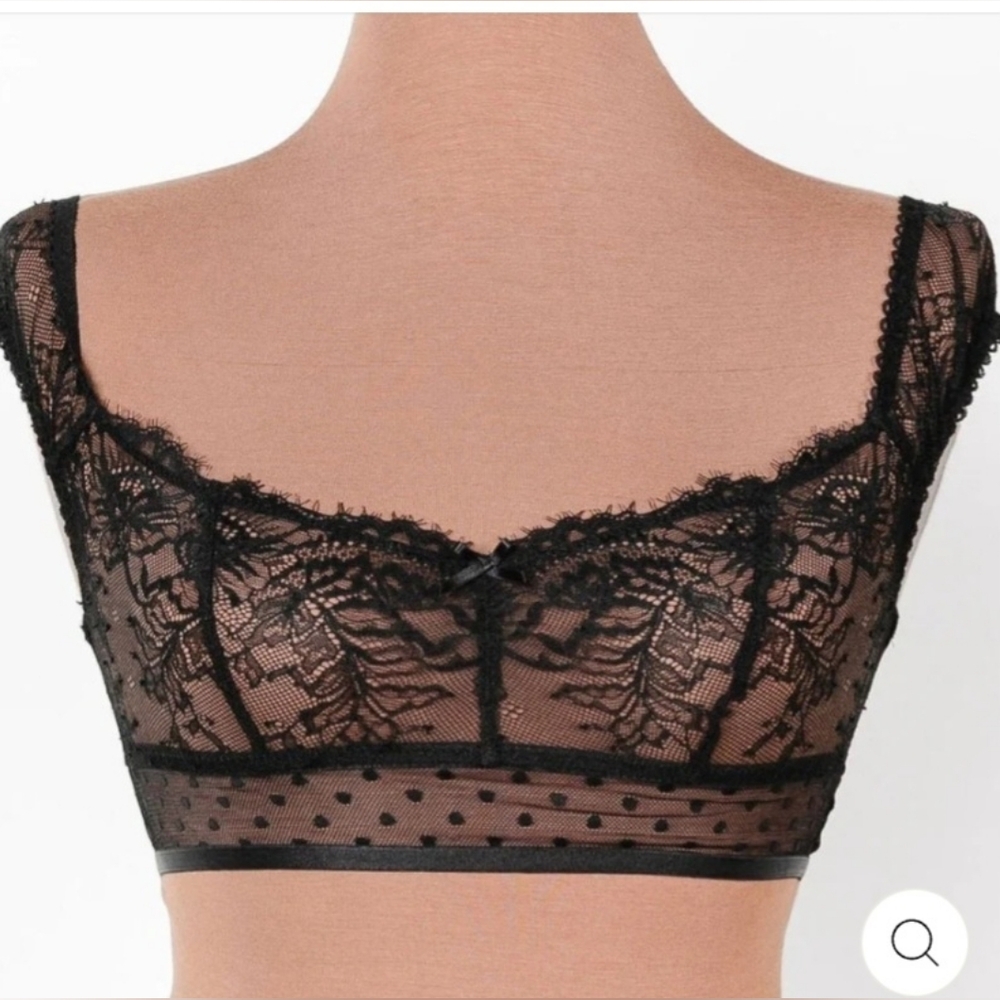 Mentionables Black Lace Corset Tie Bralette